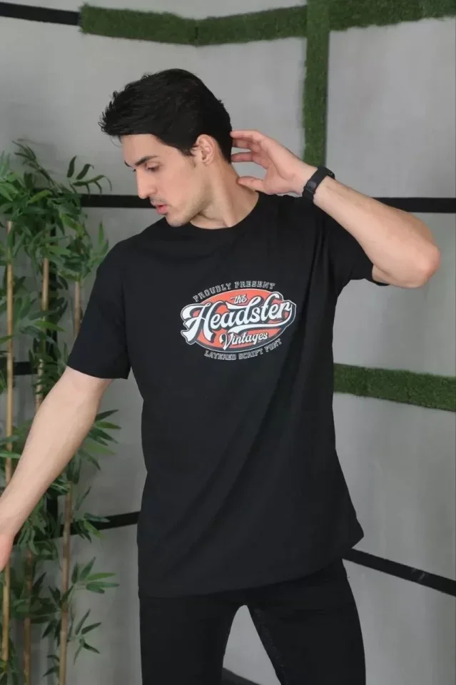 Unisex Baskılı Oversize T-Shirt - Siyah görsel 2