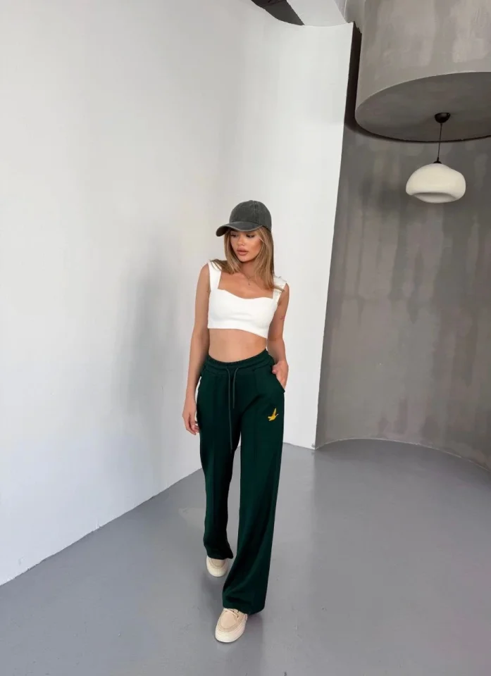 Osy Modal Yumuşak Dokulu Kumaş Nakış Işlemeli Rahat Bol Paça Eşofman Pantalon - Siyah