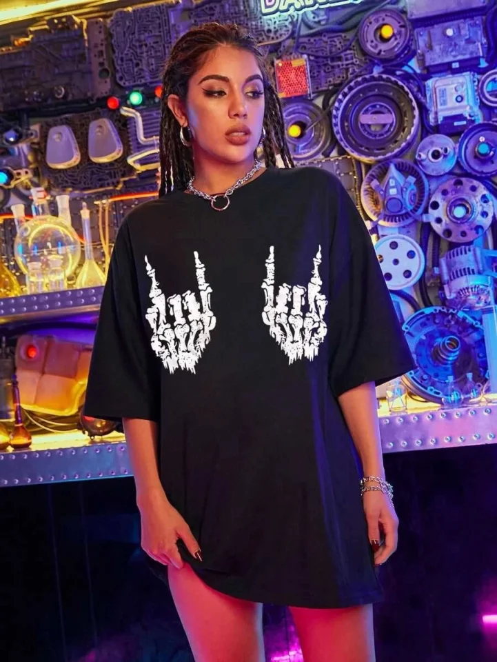 Baskılı Oversize T-shirt - Siyah görsel 3