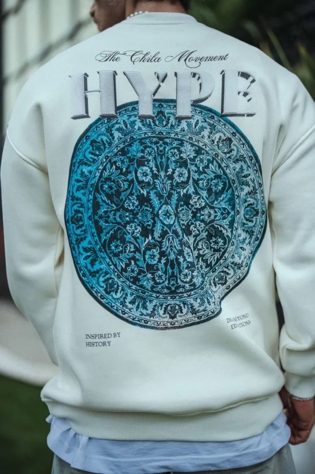 Üç İplik Bisiklet Yaka Baskılı SweatShirt - Beyaz görsel 3