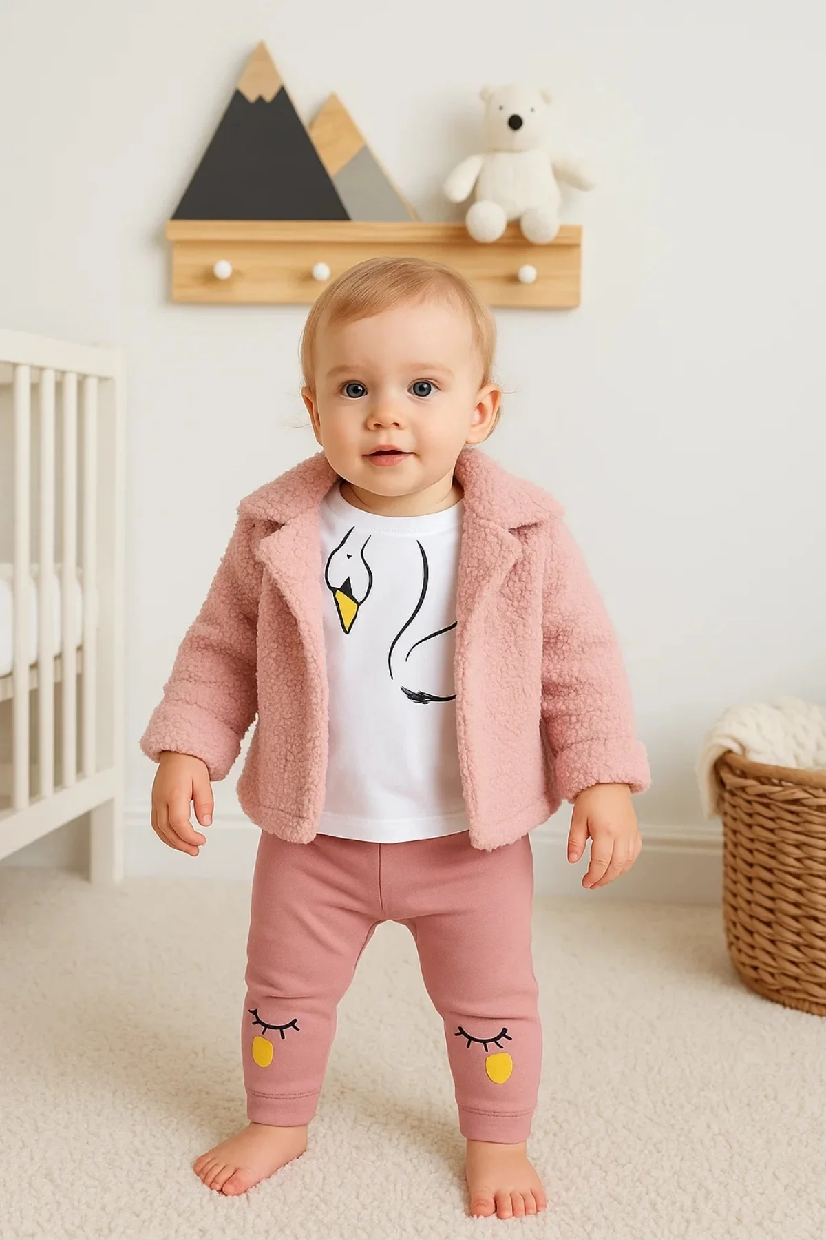Peluş Hırkalı 3 Lü Kız Bebek Takım