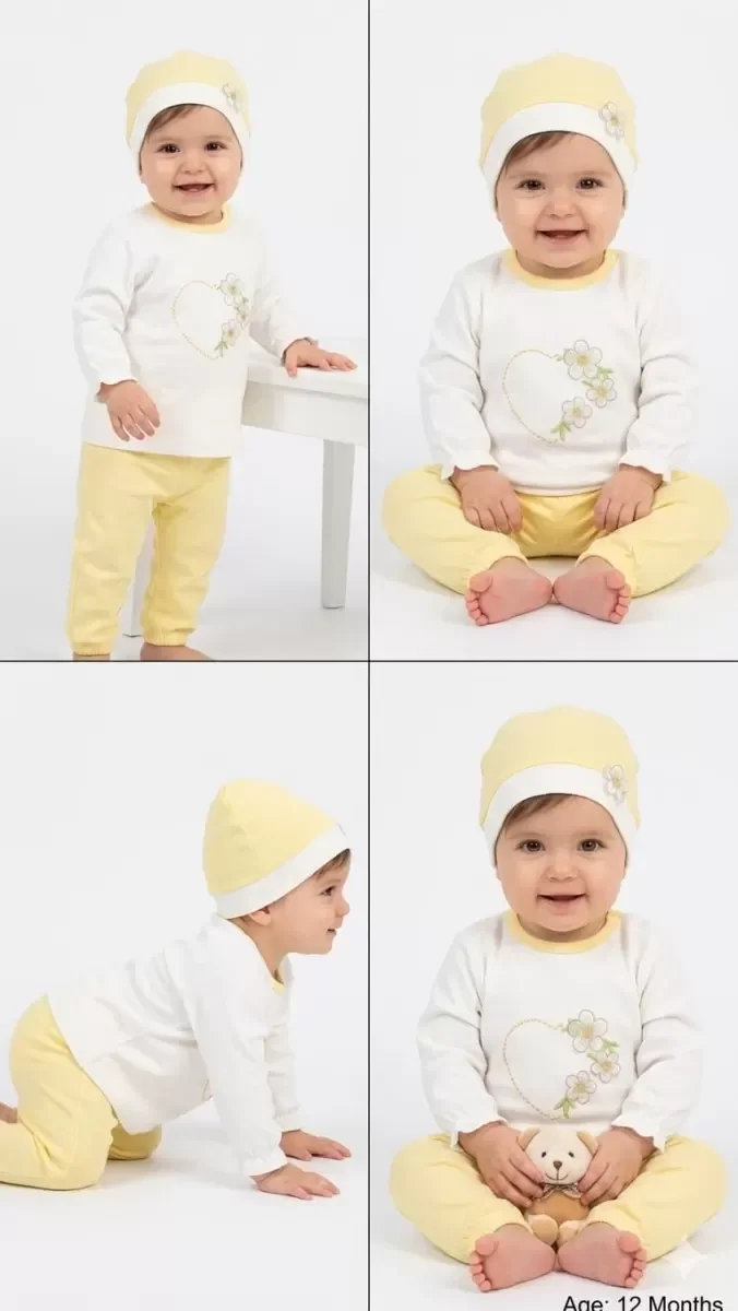3/12 Ay Şapkalı Pamuk Bebek Takımı