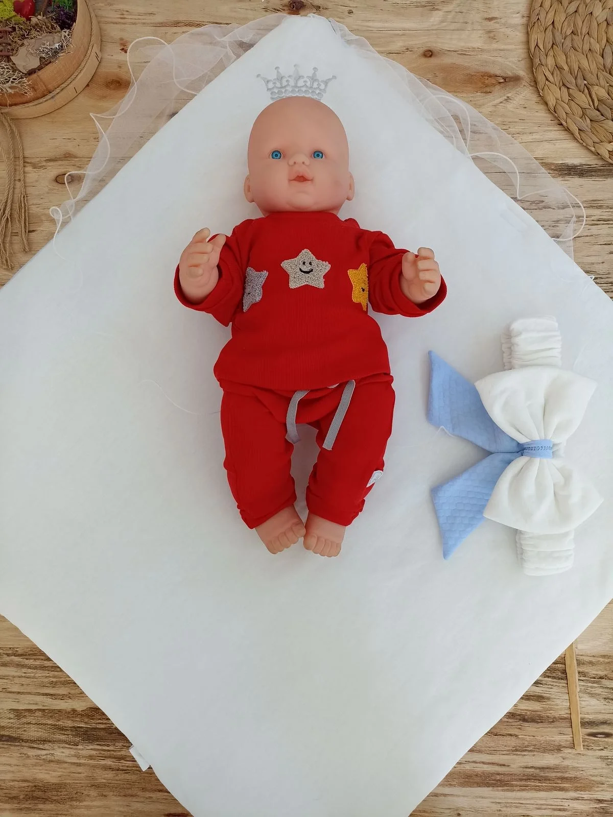 Yenidoğan Bal Peteği My Prince Taç Nakışlı Delüks Kundak Bebek Battaniyesi Mavi görsel 4