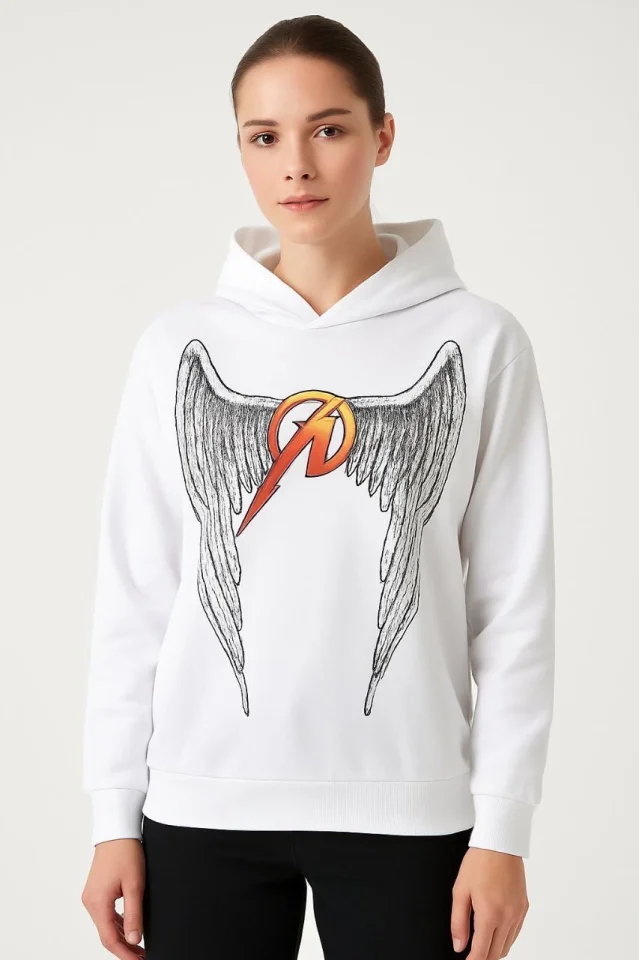 Metallica İki İplik Kapüşonlu Ön Ve Arka Baskılı Hoodie - Beyaz görsel 2