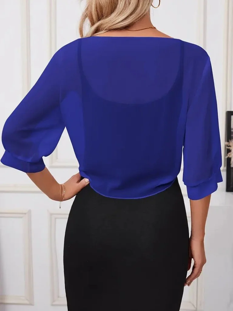 Kadın Truvakar Kol önden Bağlamalı Kısa şifon Bolero Ceket görsel 2