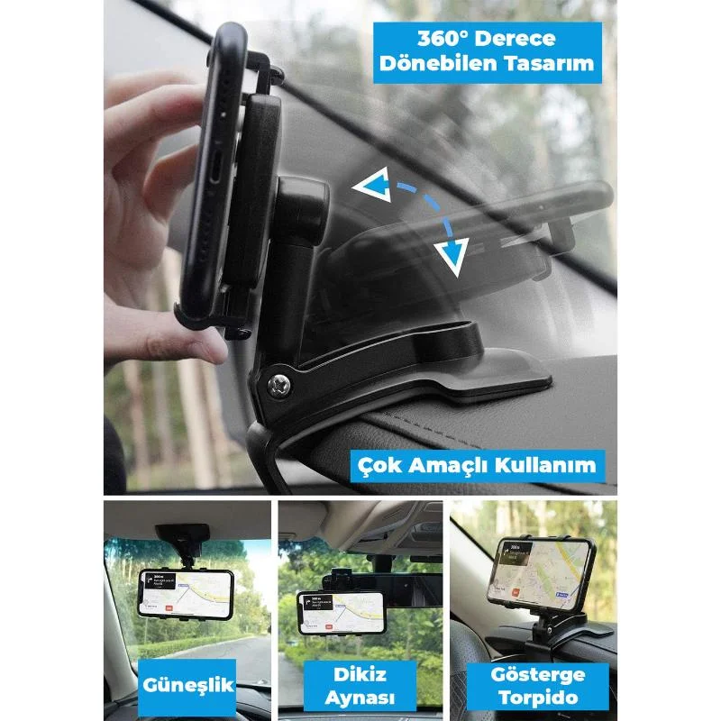2'si 1 Arada Araç Telefon Tutucu - Numaratörlü - Gösterge Üzerine Takılabilir görsel 2