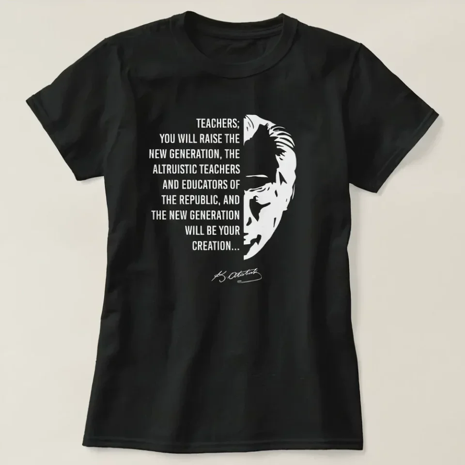24 Kasım Öğretmenler Günü Temalı Baskılı Bisiklet Yaka T-shirt - Siyah görsel 2