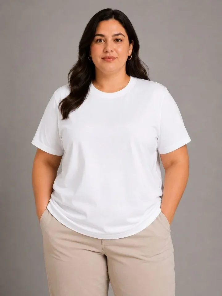 Battal Big Size Basic Tişört Bisiklet Yaka Rahat Kalıp T-Shirt - Beyaz görsel 3
