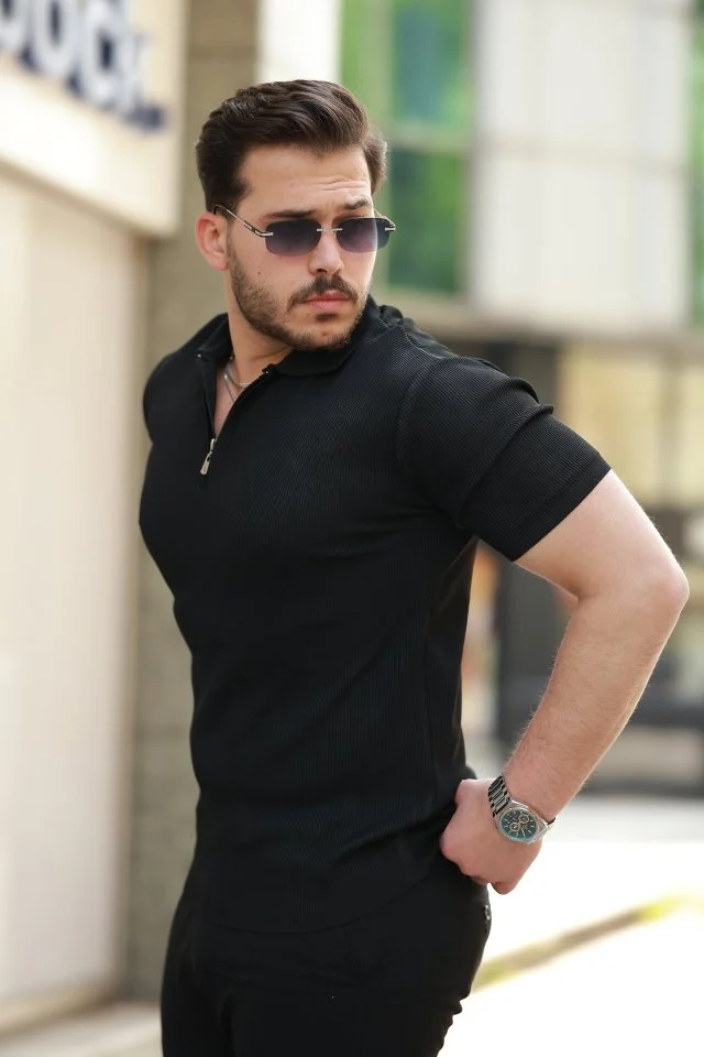 Erkek Fermuarlı Yakalı Kısa Kollu Tshirt görsel 2