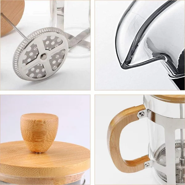Ahşap Detaylı 350 ml Cam French Press görsel 2