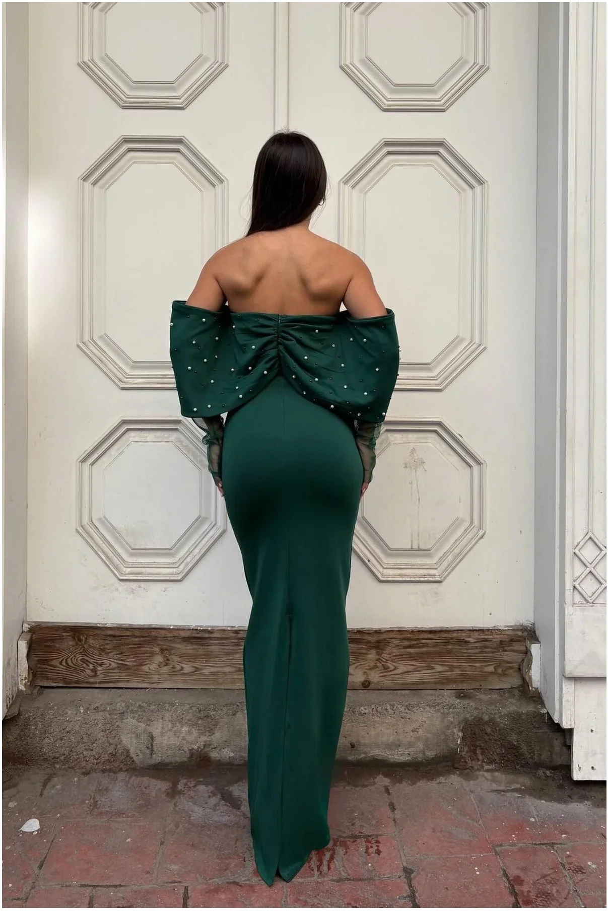 Kadın Trend Model Esnek Tül Kumaş Straplez Abiye Elbise görsel 2