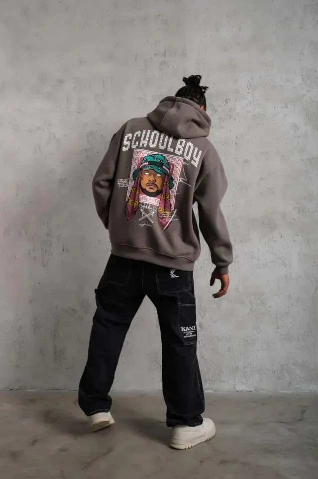 Erkek SCHOOL BOY Baskılı Kapüşonlu Sweat - Gri görsel 3