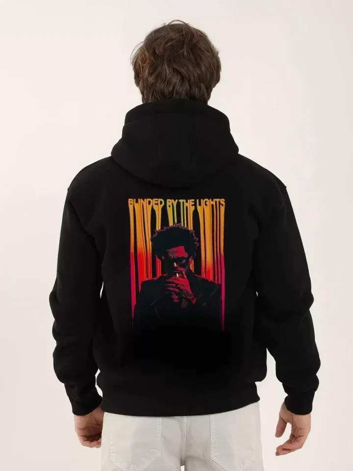 Unisex Baskılı Oversize Üç İplik Kapüşonlu Sweatshirt - Siyah görsel 2
