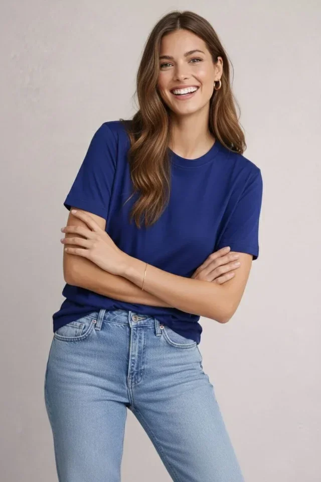 Osy Modal Yumuşak Dokulu Kumaş Bisiklet Yaka T-shirt - Lacivert