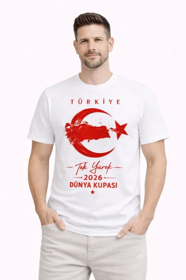 Erkek TÜRKİYE Ay Yıldız Baskılı Taraftar Forma T-Shirt - Beyaz görsel 3
