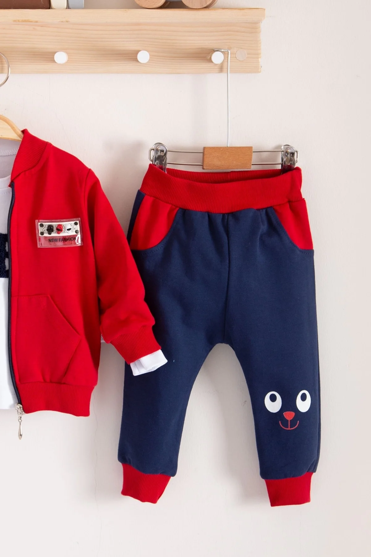 New Fashıon Hırkalı 3'lü % 100 Pamuk Erkek Bebek Takımı görsel 3