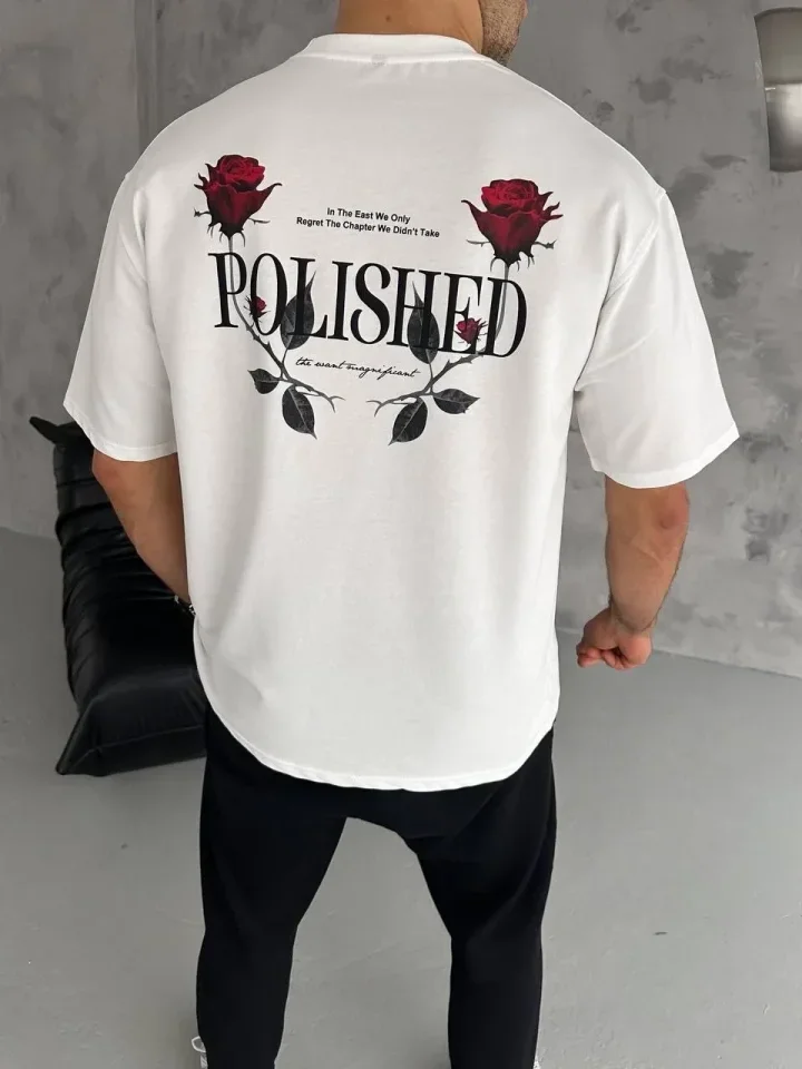 Unisex Bisiklet Yaka Baskılı Oversize T-Shirt - Beyaz görsel 2
