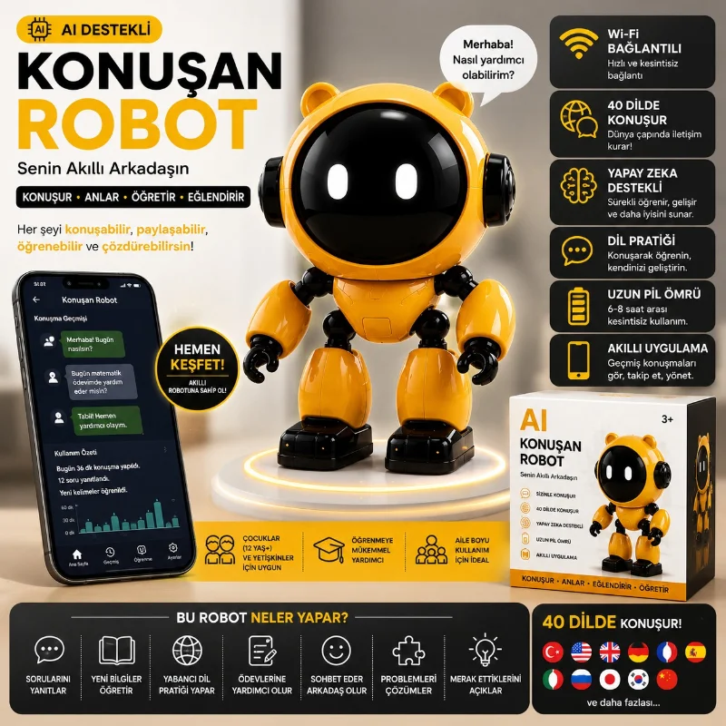 Yapay Zeka Robot Oyuncak - Konuşan Robot - Wi-Fi Uygulamalı - Çocuklar İçin Eğitici Oyuncak görsel 4