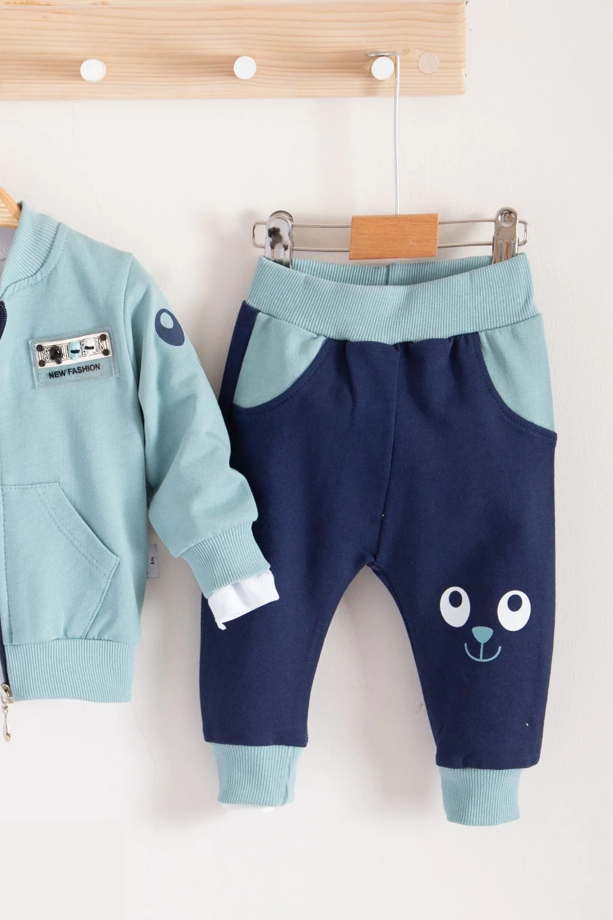 New Fashıon Hırkalı 3'lü % 100 Pamuk Erkek Bebek Takımı görsel 3
