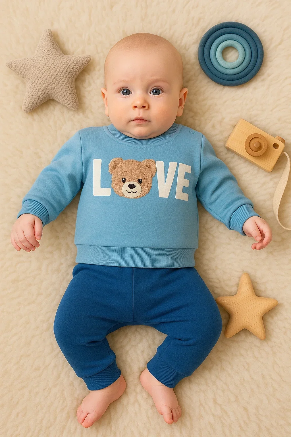 Bear Love Nakışlı % 100 Pamuklu 2'li Erkek Takım