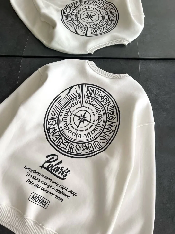 Kışlık Bisiklet Yaka Ön Ve Arka Baskılı SweatShirt - Beyaz görsel 4