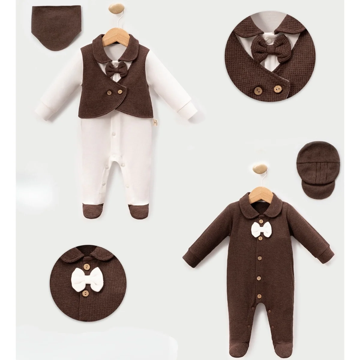 Waffle Desenli Erkek Bebek 2 Li Tulum Set