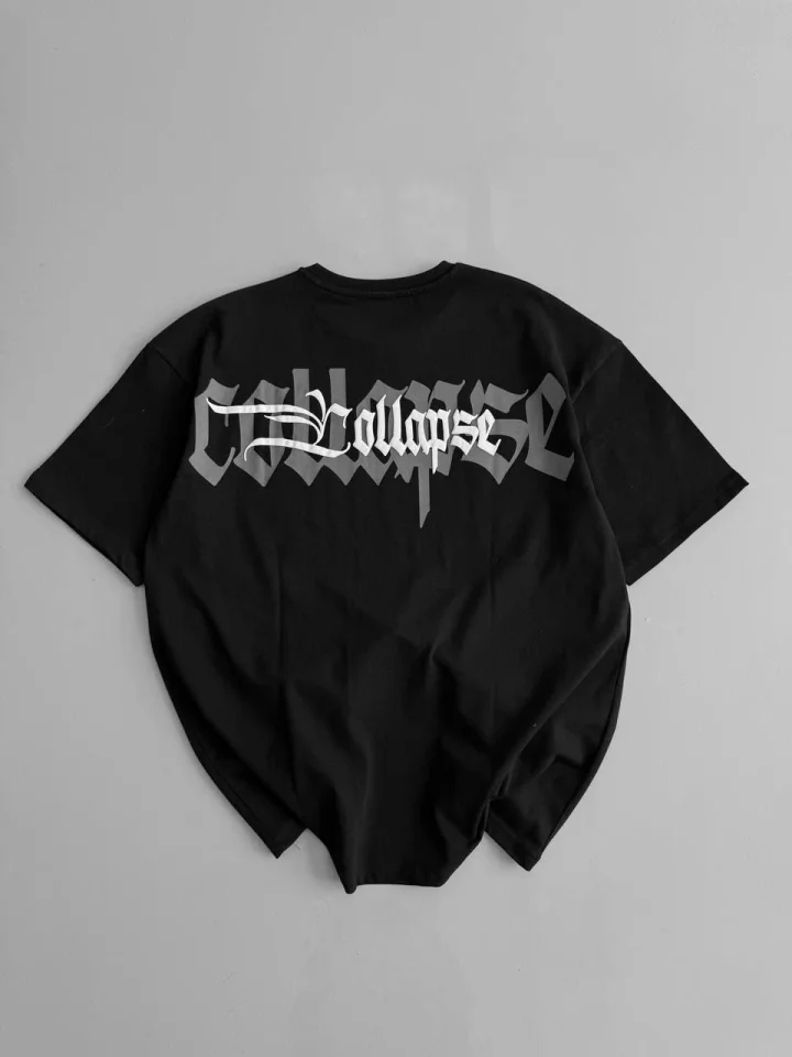 Baskılı Oversize Bisiklet Yaka T-shirt - Siyah görsel 2