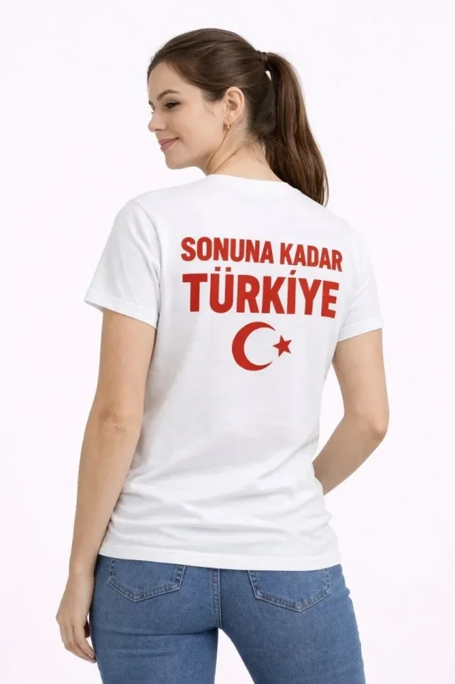 TÜRKİYE Ay Yıldız Baskılı Taraftar Forma T-Shirt - Beyaz görsel 3