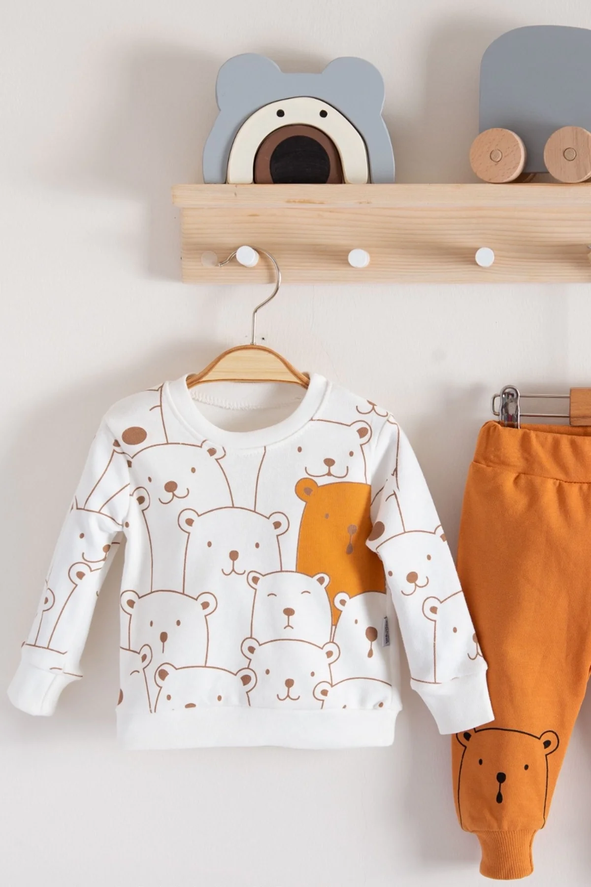 Hello Bear Desenli Pamuklu 2'li Erkek Bebek Takımı görsel 2