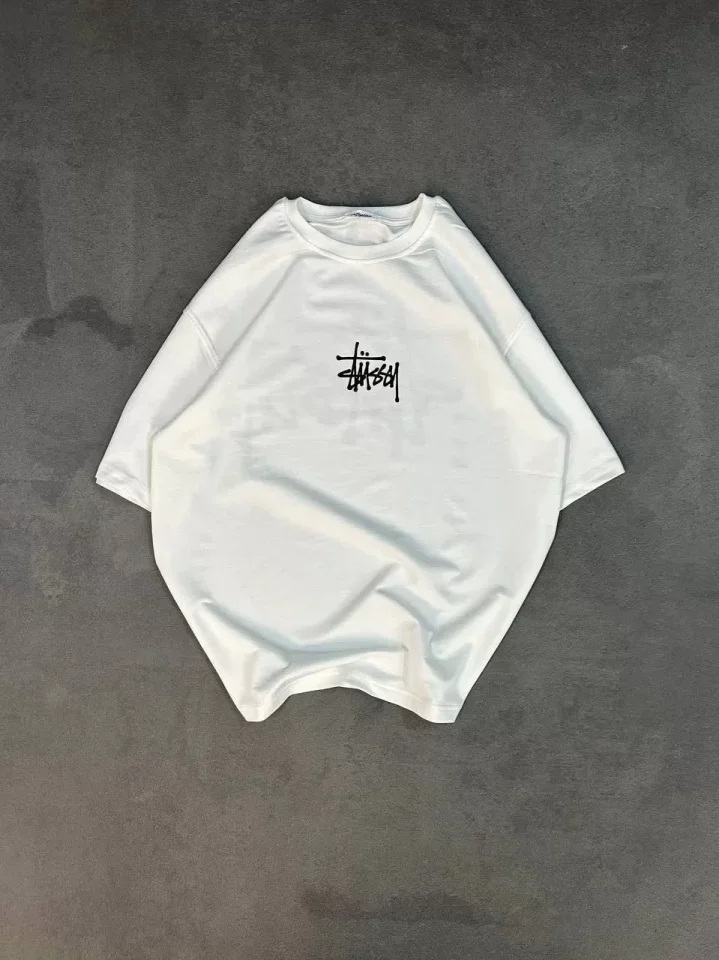 Unisex Bisiklet Yaka Baskılı Oversize T-Shirt - Beyaz görsel 3