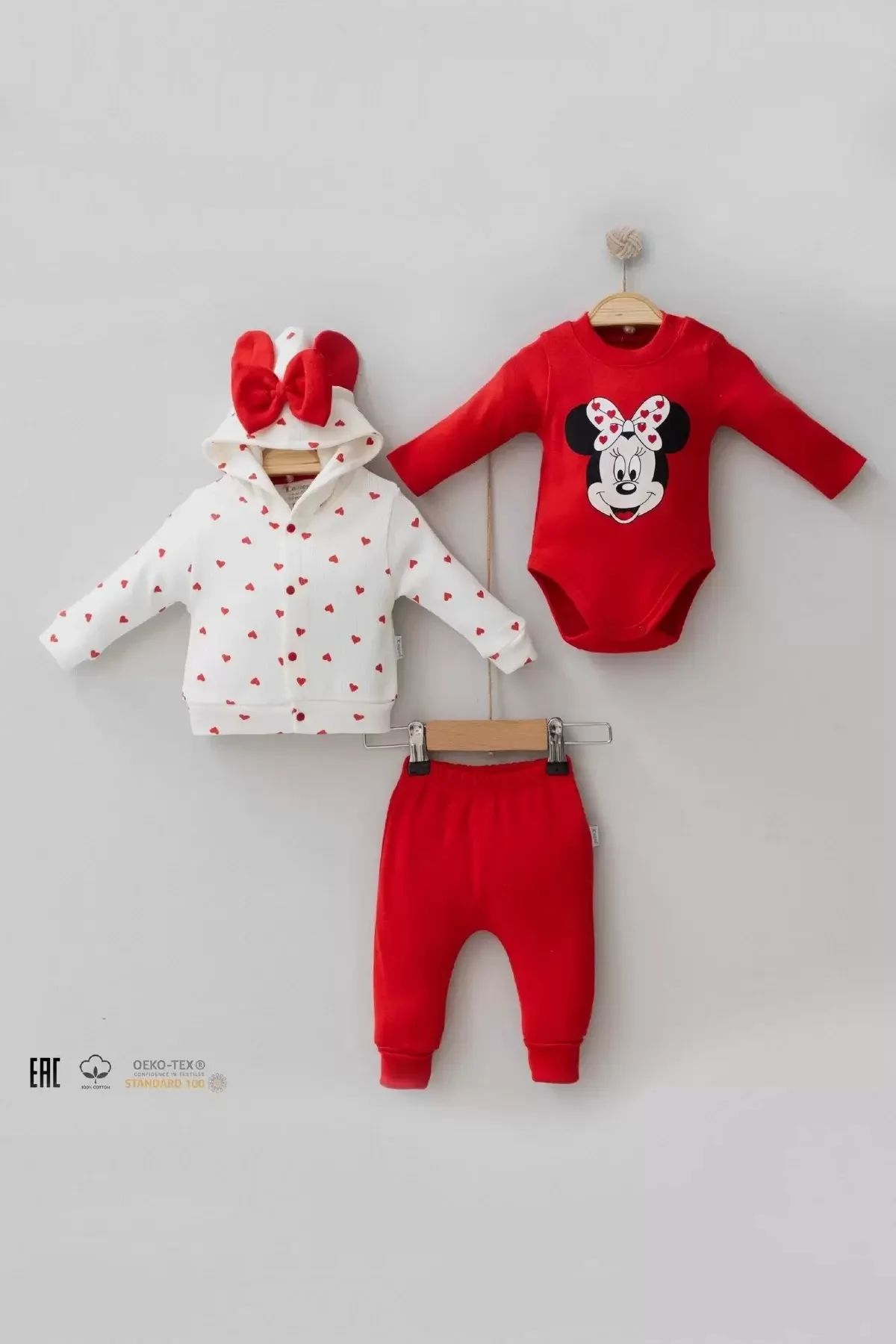 Mickey Desenli % 100 Pamuk 8'li Kız Bebek Hastane Çıkışı görsel 6
