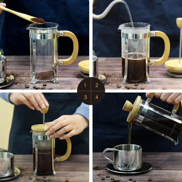 Ahşap Detaylı 350 ml Cam French Press görsel 5