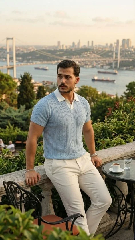 Erkek Desenli Kısa Kollu Triko Tişört - %100 Pamuk Akrilik görsel 2